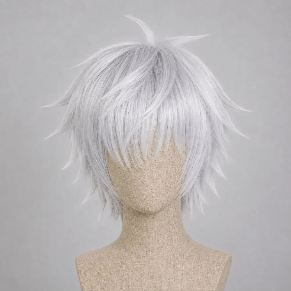 Silver Gray Spiky Anime Cosplay Wig with Bangs + Wig Cap Halloween Costume New